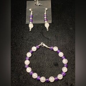 Women’s Gift Set Earrings Bracelet Handmade Rose Quartz Amethyst Sterling Silver